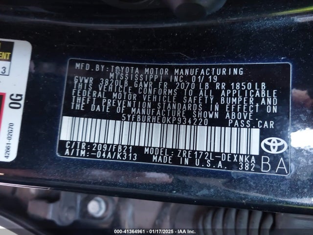 Toyota COROLLA LE 2019 5YFBURHE0KP934220 Image 9