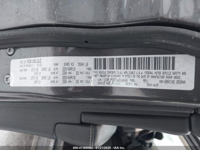 1C4PJMDB7HW530649 Jeep Cherokee High Altitude 4x4