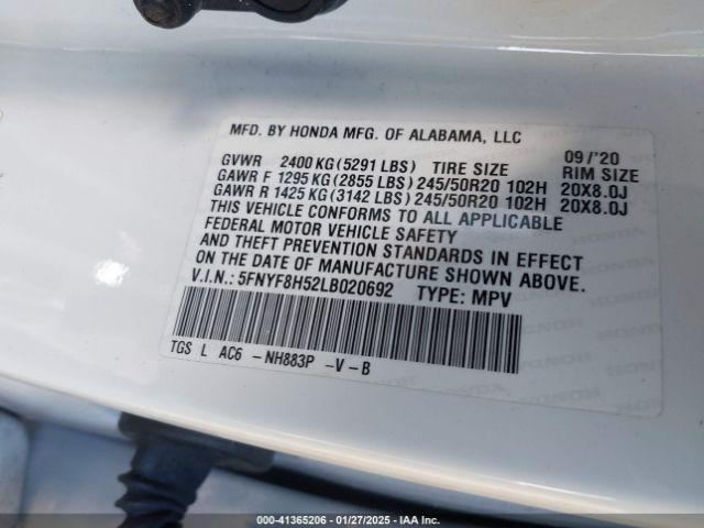 5FNYF8H52LB020692 Honda Passport Awd Ex-l