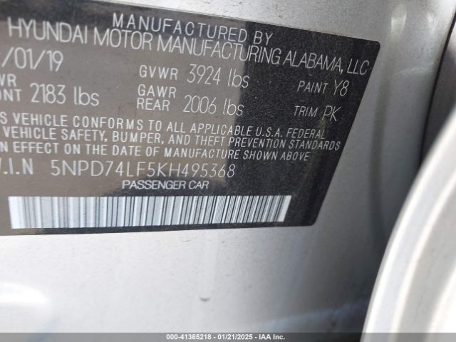 5NPD74LF5KH495368 Hyundai ELANTRA SE