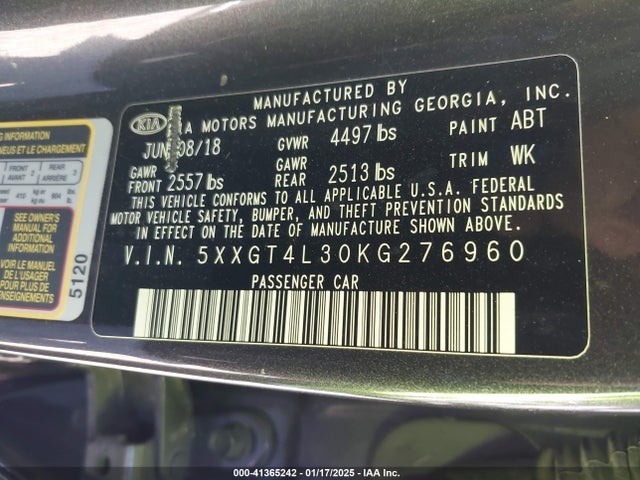 KIA Optima Lx 2019 5XXGT4L30KG276960 Image 9