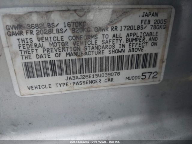 2005 MITSUBISHI LANCER JA3AJ26E15U039078 Photo 8