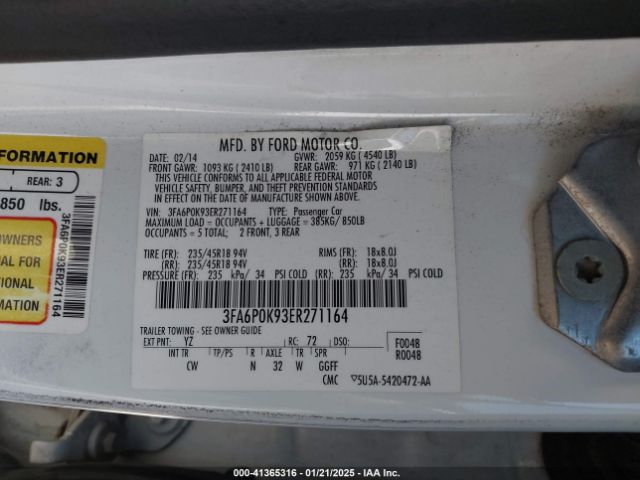 3FA6P0K93ER271164 Ford Fusion Titanium