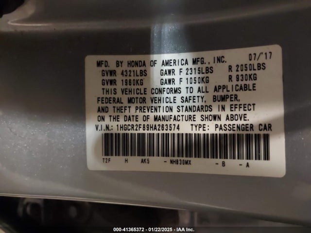 Honda Accord Ex-l 2017 1HGCR2F89HA263574 Image 9