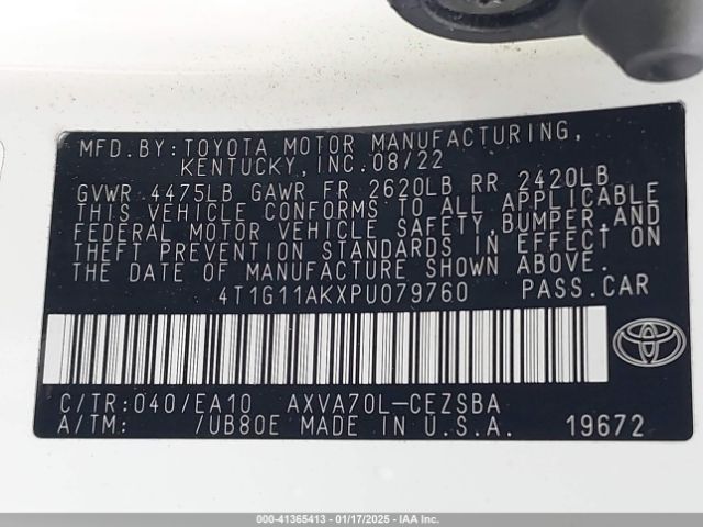4T1G11AKXPU079760 Toyota CAMRY SE