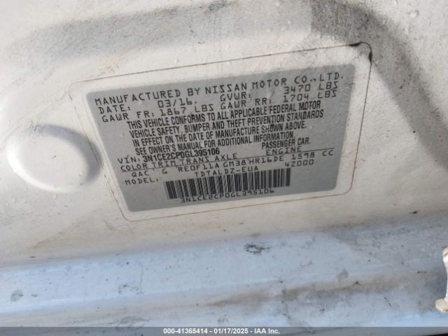 3N1CE2CP0GL395106 Nissan Versa Note Sv
