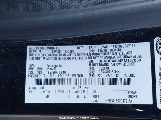 3FADP4AJ4FM157859 Ford FIESTA S