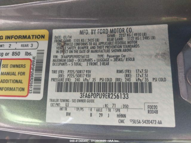 3FA6P0PU9ER256133 Ford Fusion Energi Se Luxury