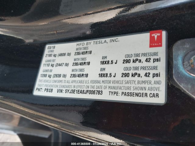 5YJ3E1EA8JF006783 Tesla Model 3 Long Range/mid Range