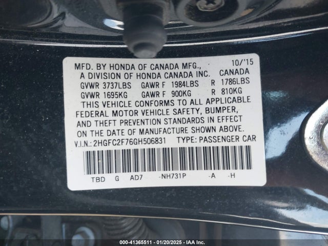 Honda CIVIC EX 2016 2HGFC2F76GH506831 Image 9