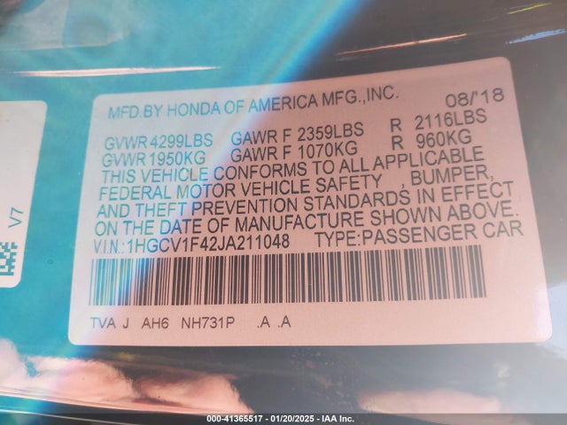 Honda ACCORD EX 2018 1HGCV1F42JA211048 Image 9