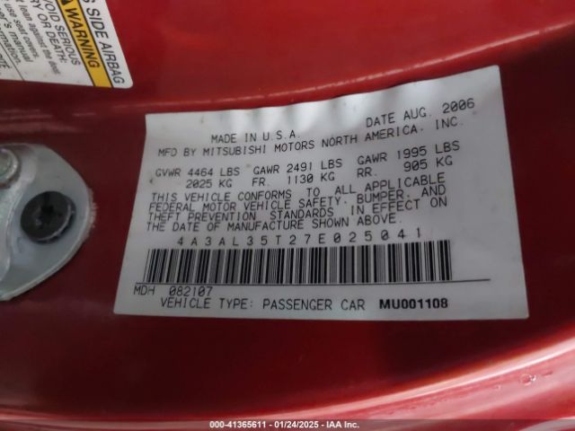 2007 MITSUBISHI ECLIPSE SPYDER 4A3AL35T27E025041 Photo 8