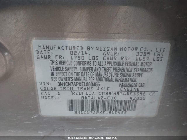 Nissan Versa 1.6 S+ 2014 3N1CN7APXEL860455 Image 9