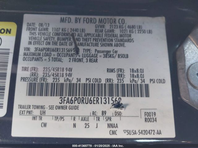 3FA6P0RU6ER131569 Ford Fusion Hybrid Titanium