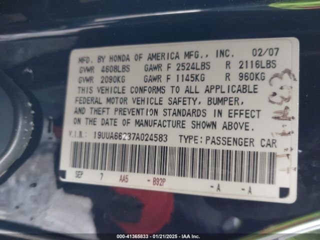 2007 ACURA TL 19UUA66237A024583 Photo 8