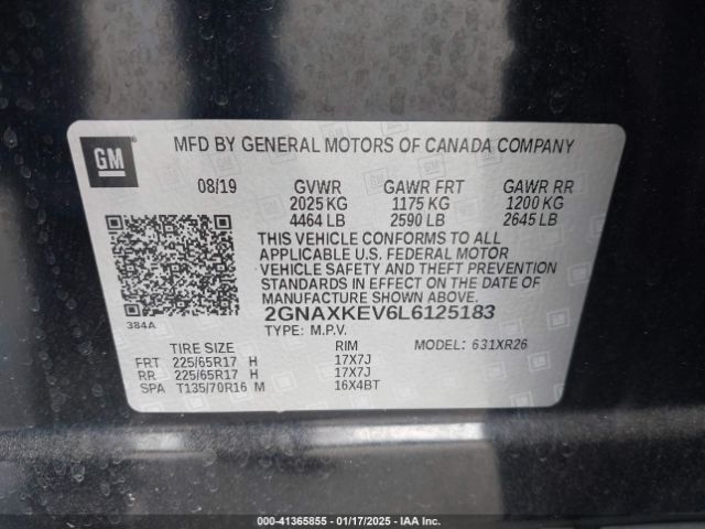 2GNAXKEV6L6125183 Chevrolet Equinox Fwd Lt 1.5l Turbo