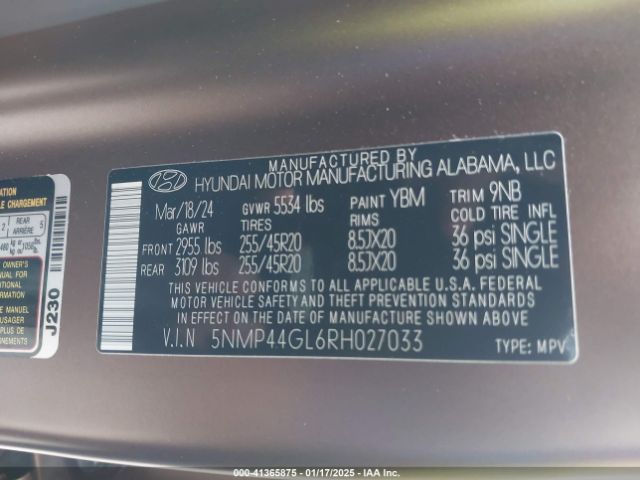 5NMP44GL6RH027033 Hyundai Santa Fe Limited