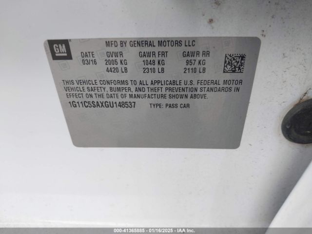 1G11C5SAXGU148537 Chevrolet Malibu Limited Lt