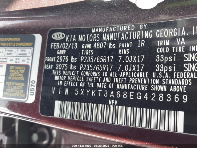 KIA SORENTO LX 2014 5XYKT3A68EG428369 Image 9