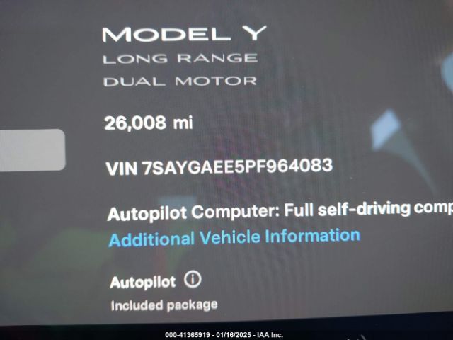 7SAYGAEE5PF964083 Tesla Model Y Awd/long Range Dual Motor All-wheel Drive