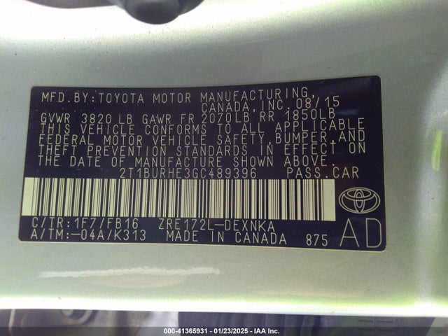 Toyota COROLLA LE 2016 2T1BURHE3GC489396 Image 9