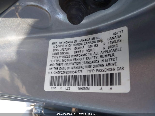 Honda Civic Lx 2017 2HGFC2F6XHH542773 Image 9