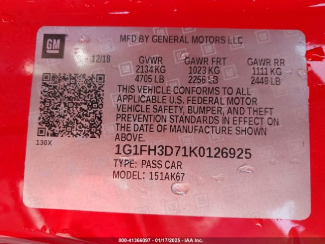 1G1FH3D71K0126925 Chevrolet CAMARO 2SS