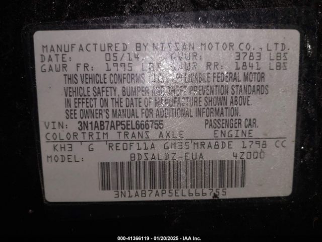3N1AB7AP5EL666755 Nissan Sentra Fe+ S/fe+ Sv/s/sl/sr/sv