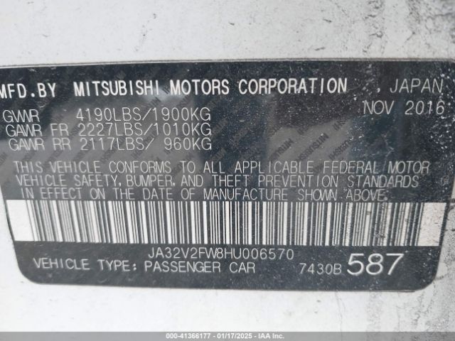 JA32V2FW8HU006570 Mitsubishi Lancer Sel