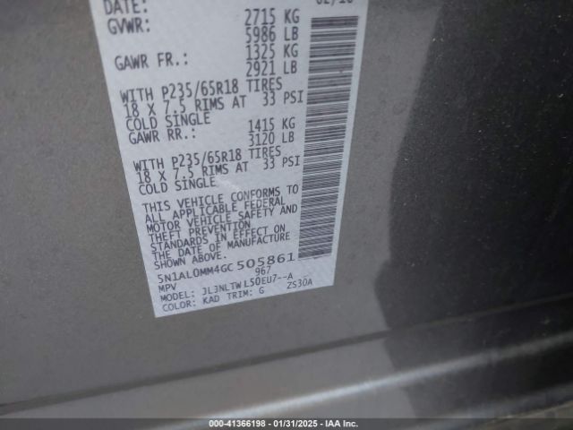 5N1AL0MM4GC505861 Infiniti QX60