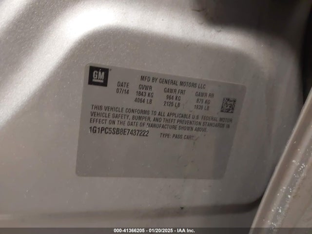 1G1PC5SB8E7437222 Chevrolet Cruze 1lt Auto