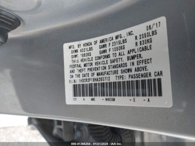 1HGCR2F19HA260712 Honda Accord Sport Se