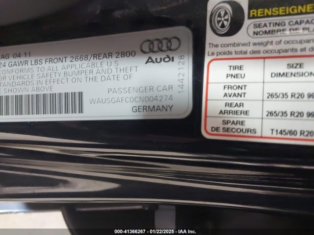 2012 AUDI A7 WAUSGAFC0CN004274 Photo 8
