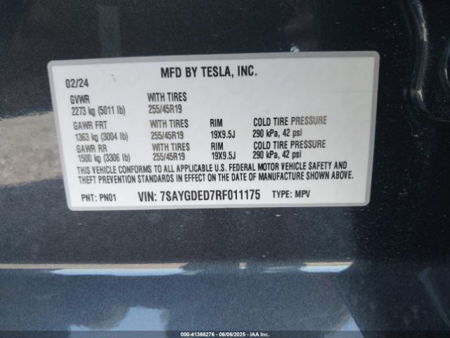 7SAYGDED7RF011175 Tesla Model Y