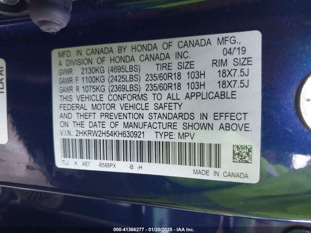 2HKRW2H54KH630921 Honda CR-V EX