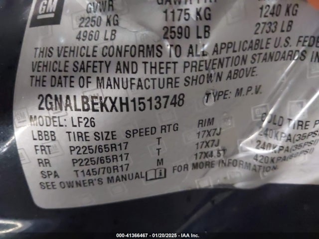 2GNALBEKXH1513748 Chevrolet EQUINOX LS