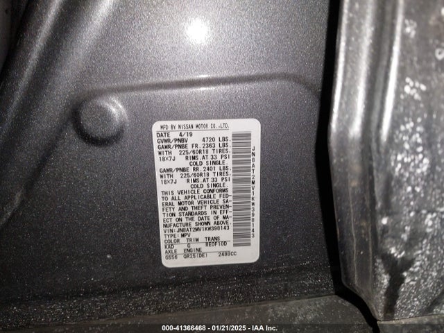 JN8AT2MV1KW398143 Nissan ROGUE SV