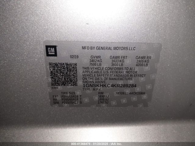 1GNSKHKC4KR289284 Chevrolet Suburban Lt