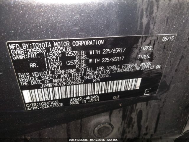 JTMWFREV2FD058842 Toyota Rav4 Xle