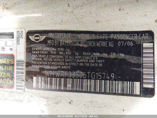 2006 MINI COOPER WMWRF33506TG15749 Photo 8