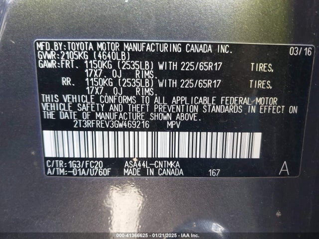 Toyota Rav4 Xle 2016 2T3RFREV3GW469216 Image 9
