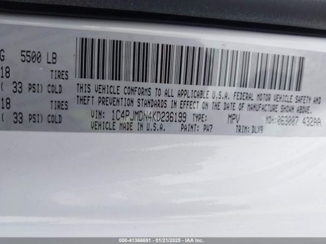 1C4PJMDN4KD236199 Jeep Cherokee Limited 4x4