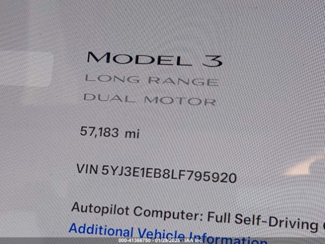 5YJ3E1EB8LF795920 Tesla Model 3 Long Range Dual Motor All-wheel Drive