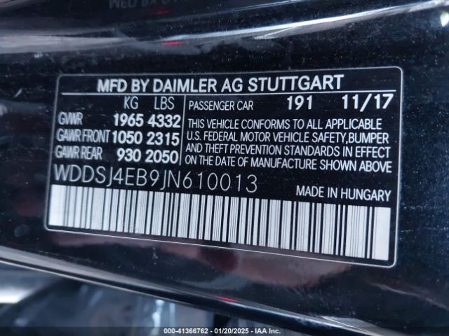 WDDSJ4EB9JN610013 Mercedes-Benz CLA 250