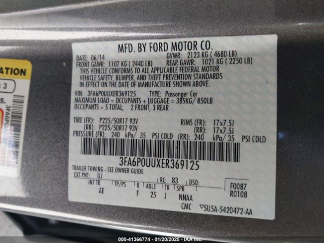 3FA6P0UUXER369125 Ford Fusion Hybrid S