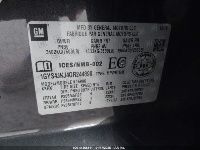 1GYS4JKJ4GR244890 Cadillac l86 - sidi, vvt, afm, e85 max, alum