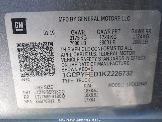 1GCPYFED1KZ226732 Chevrolet Silverado 1500 Lt Trail Boss