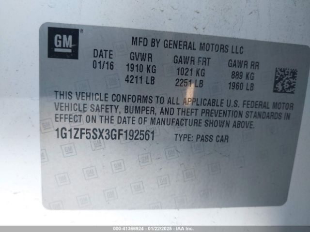 1G1ZF5SX3GF192561 Chevrolet MALIBU 2LT