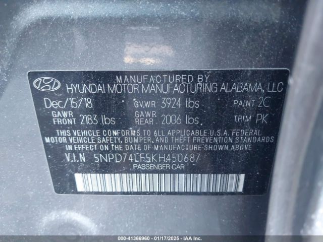 5NPD74LF5KH450687 Hyundai ELANTRA SE