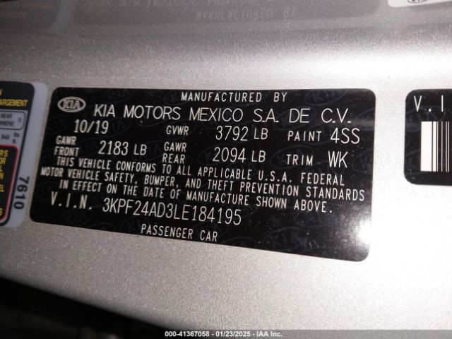 3KPF24AD3LE184195 KIA Forte Lxs